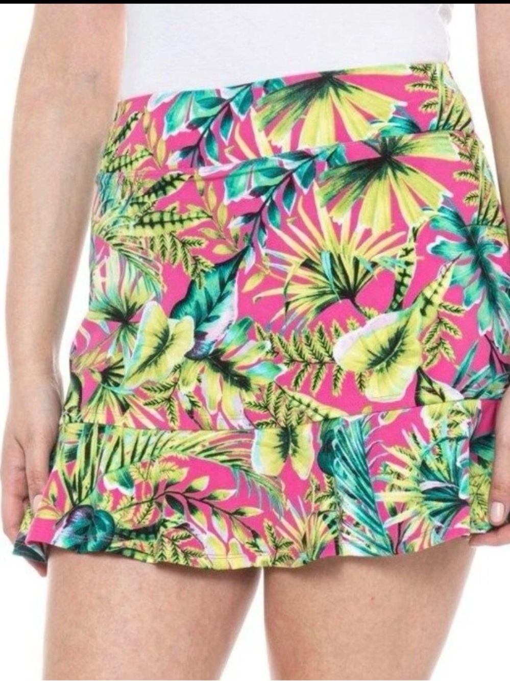 TOMMY BAHAMA TROPICAL Ruffle Hem Knit Golf Tennis Island Floral SKORT Small